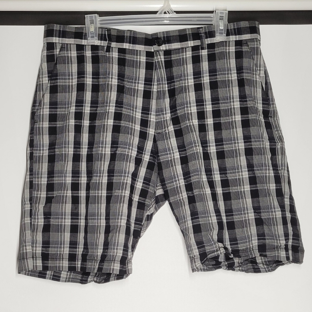 Mens Axist Black and White Plaid Shorts